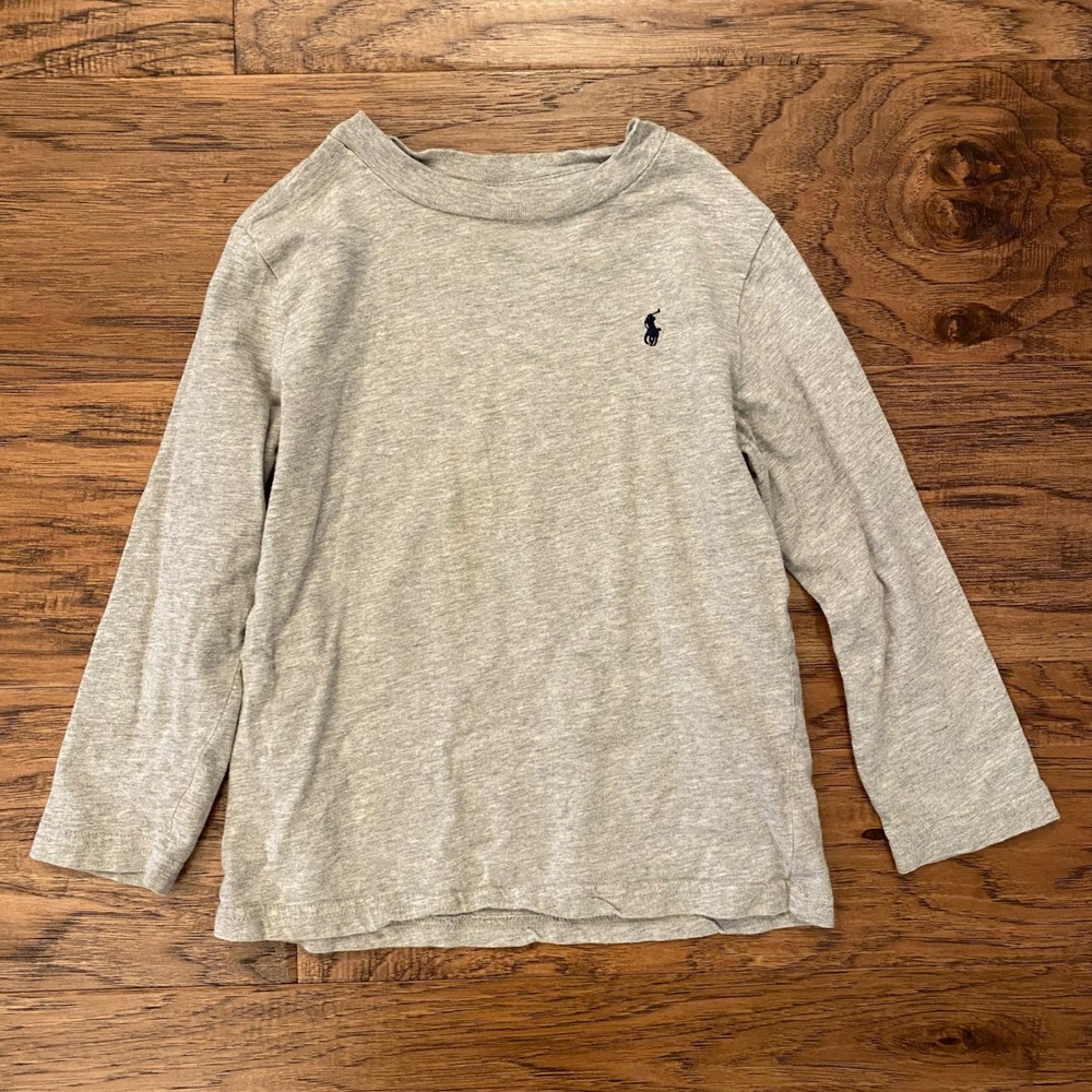 Polo Ralph Lauren Long Sleeve T-Shirt Kids Size 5 Gray Navy Pony Logo Tee
